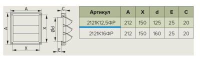 Вентиляционная решетка клапанная регулированная ЭРА 2121К12,5ФР